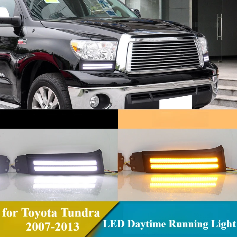 for Toyota Tundra 07-13/Sequoia 07-17 LED Daytime Running Light Headlight Decorative Strip Modifie Fog Light Dynamic Turn Signal