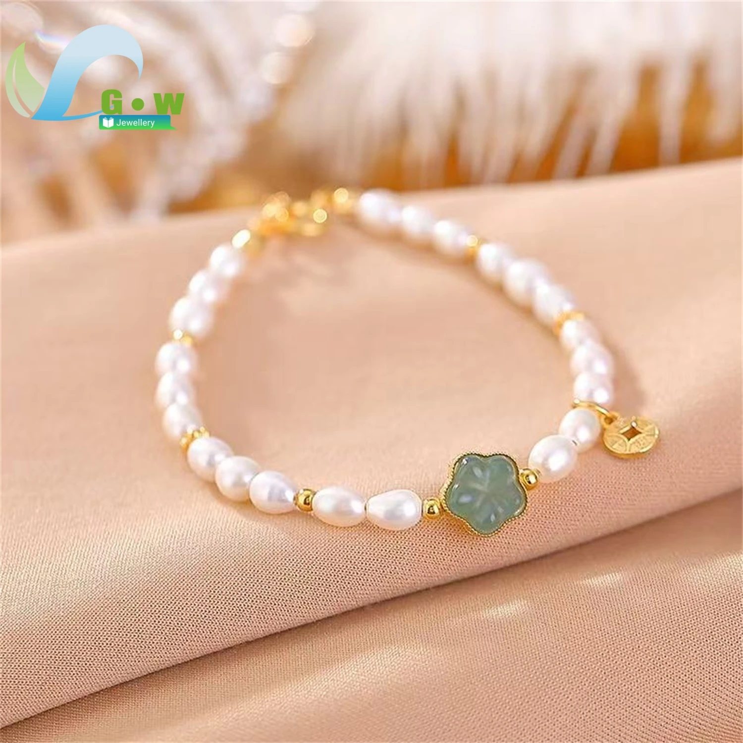 Natural Jadeite Pearl Flower Crystal Bracelet Women Gemstone Beaded Wristband Handmade Jewelry Elegant Charm Gift For Her