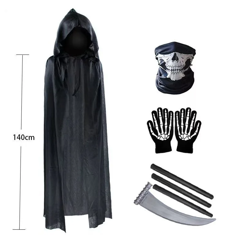 

Halloween death cape costume children adult black cape clothes cosplay devil wizard cape solid color top hat struj anime