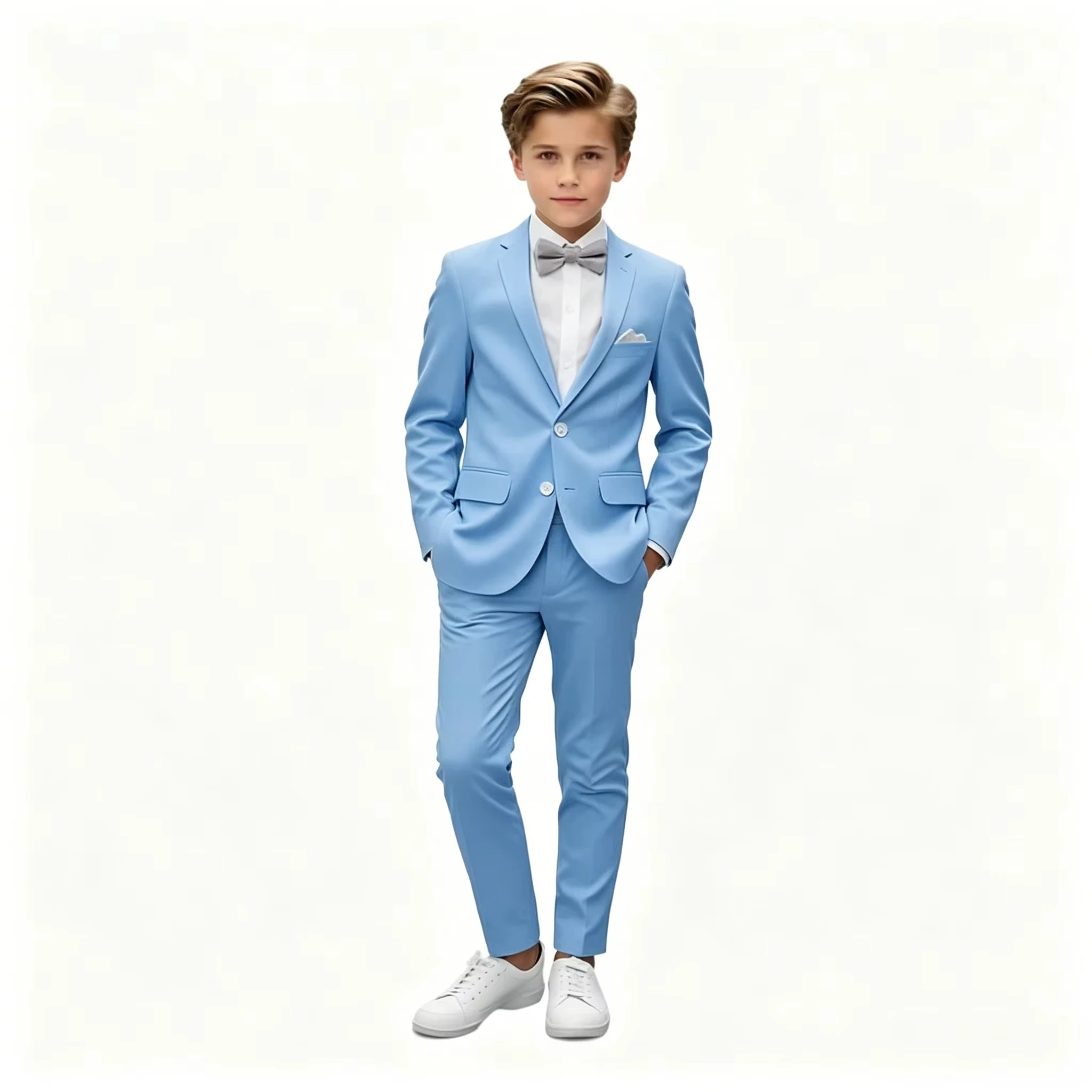 Sky Blue 2 pieces Boy's Suits Single Breasted Slim Fit Polyester Little Gents Formal Kids Suits For Wedding Blazer+Pant