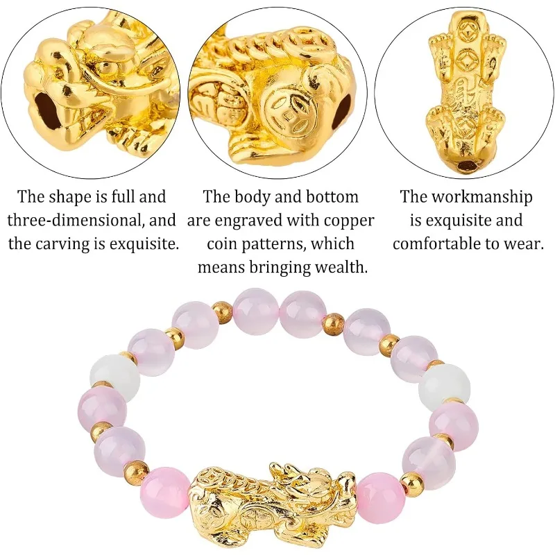 18Pcs 3 Style 24k Gold Plated Pixiu Spacer Bead 3D Metal Chinese Fengshui Lucky Bead for Necklaces Bracelets Key Chains