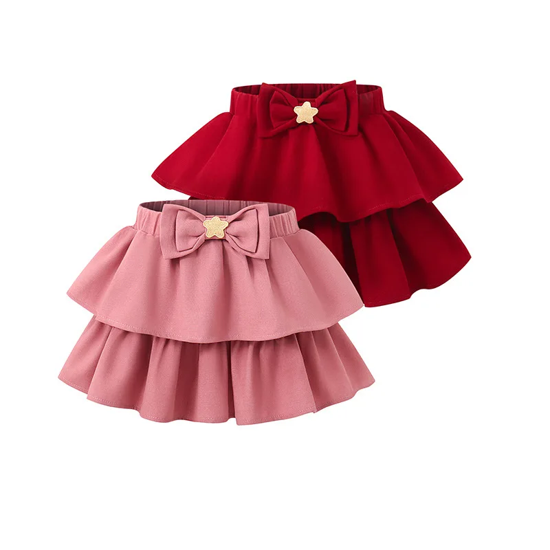 Fashion Girl Skirt Tutu Tulle Cake Pleated Skirt with Safety Shorts Chidlren Kids Clothing Ball Gown Bow Dance School Uniform