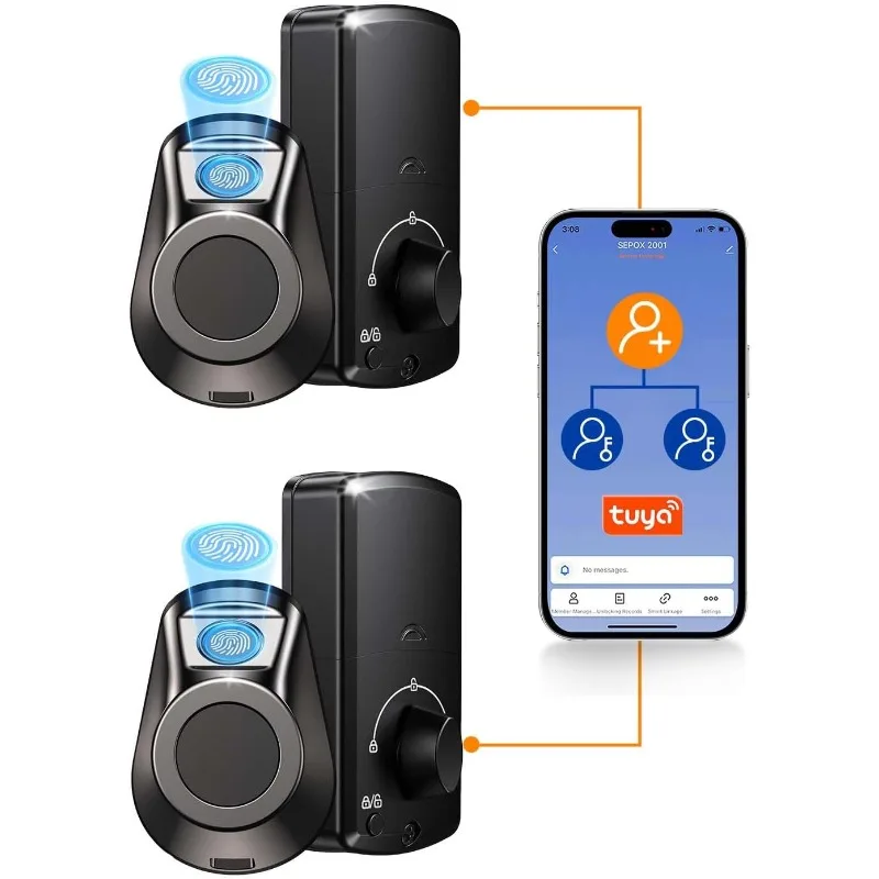 

5-in-1 Keyless Entry (Fingerprint, Bluetooth, WiFi, Tuya APP, Key) - Auto Lock/Unlock, Fron