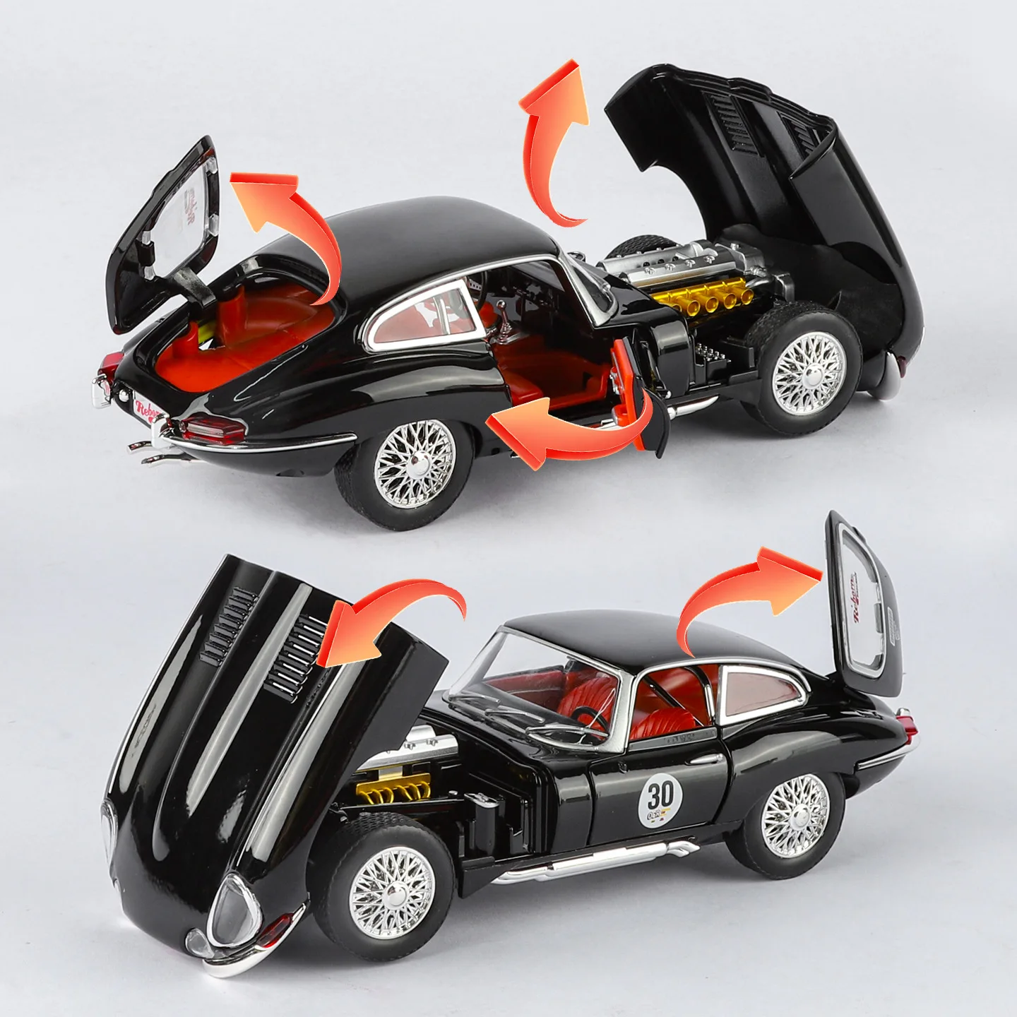 NUOVO 1:24 Jaguars E-Type Modello di auto in lega Suono e luce Tirare indietro Giocattolo per bambini da collezione Regalo di compleanno