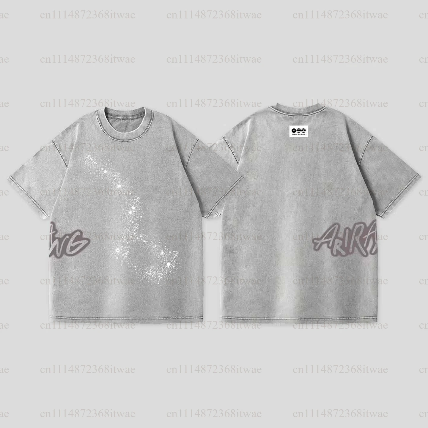 Ladies Casual Loose‑Fit Tee ARIRANG Washed Distressed Fabric Print World Tour Fan‑Inspired Crew Neck Short Sleeve T‑Shirt