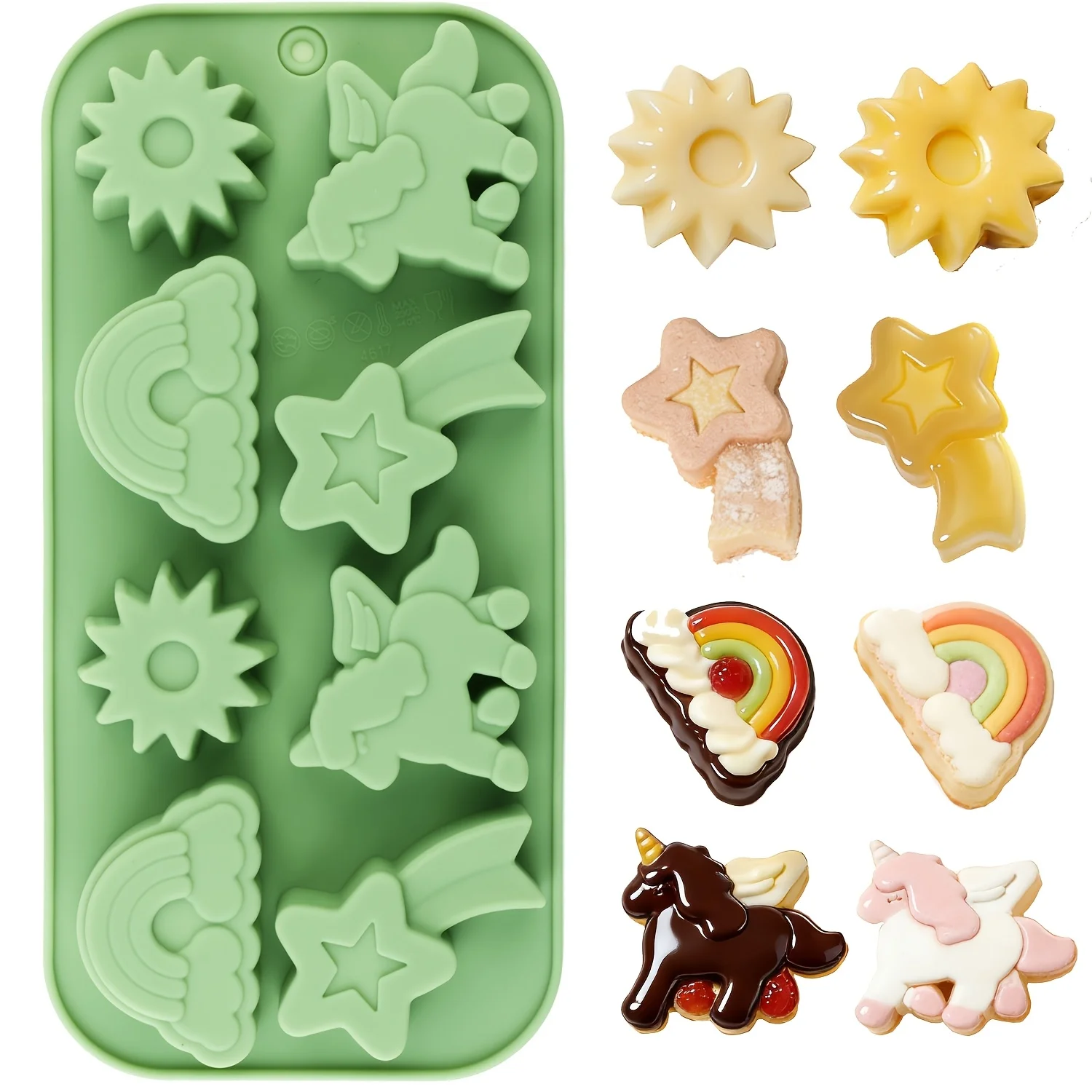 1 Rainbow Pony-Shaped Silicone Cookie Mold, Cute Pony, Gear, Star and Other Shape Silicone Cake Molds, Silicone Candy Molds, Can Be Used to Make Chocolate, Candy, Cookies, Fondant, Cake Decorations, Etc