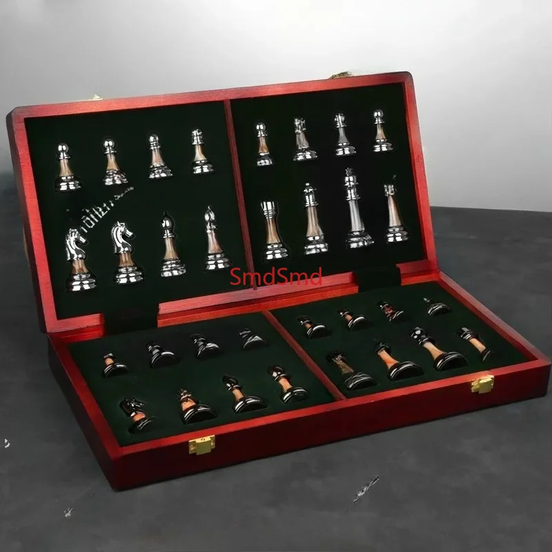Chess high-end gift box. Solid wood folding chessboard. Chess retro European ornament
