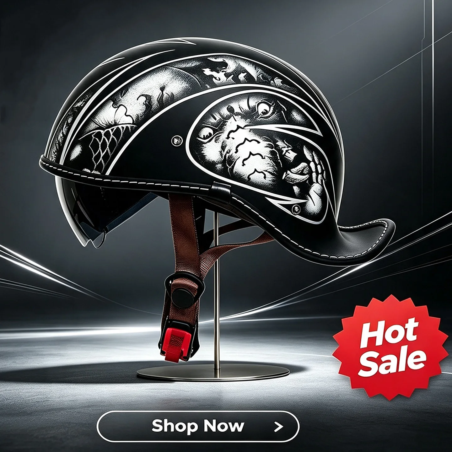 matte-black-german-style-motorcycle-half-helmet-built-in-retractable-sun-visor-vintage-tattoo-sketch-graphic-open-face-helmet-li