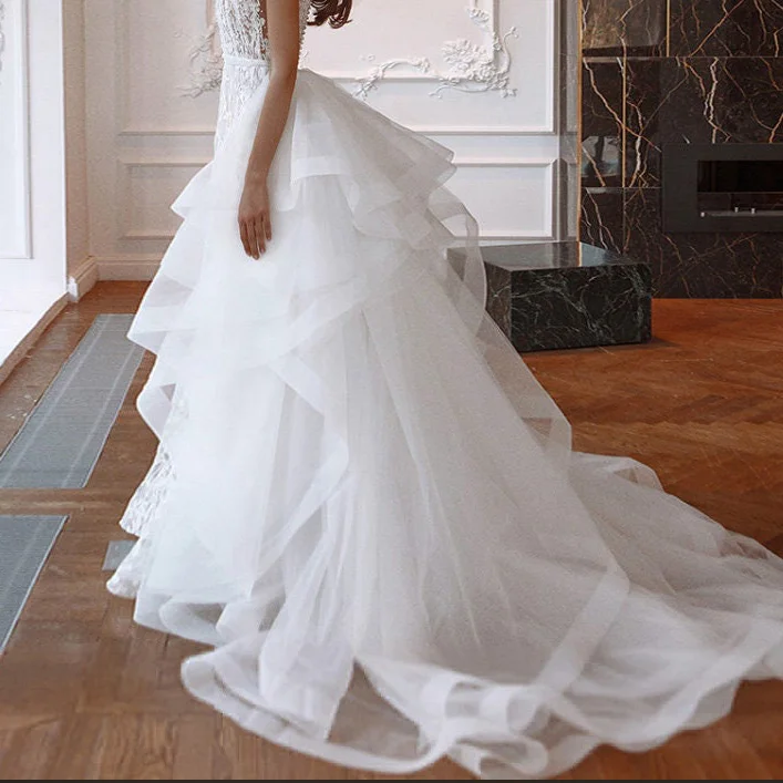 White Tiered Tulle Detachable Train Removable Skirt For   Wedding Dress Prom Party Formal Skirts Ruffles With Train