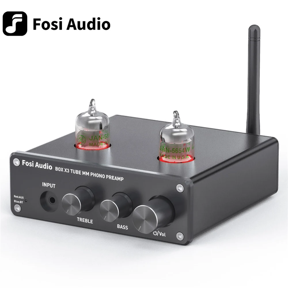 Fosi Audio Bluetooth Phono Preamp for Turntable Phonograph Preamplifier With 5654W Vacuum Tube Amplifier HiFi BOX X3