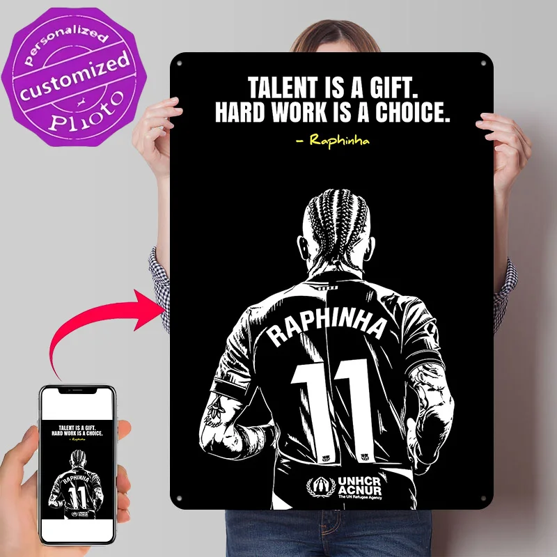 Raphinha Quote and Illustration Personalized 3D Textured Metal Poster Wall Art Tinplate Sign for Home Decor Items Funny Signs