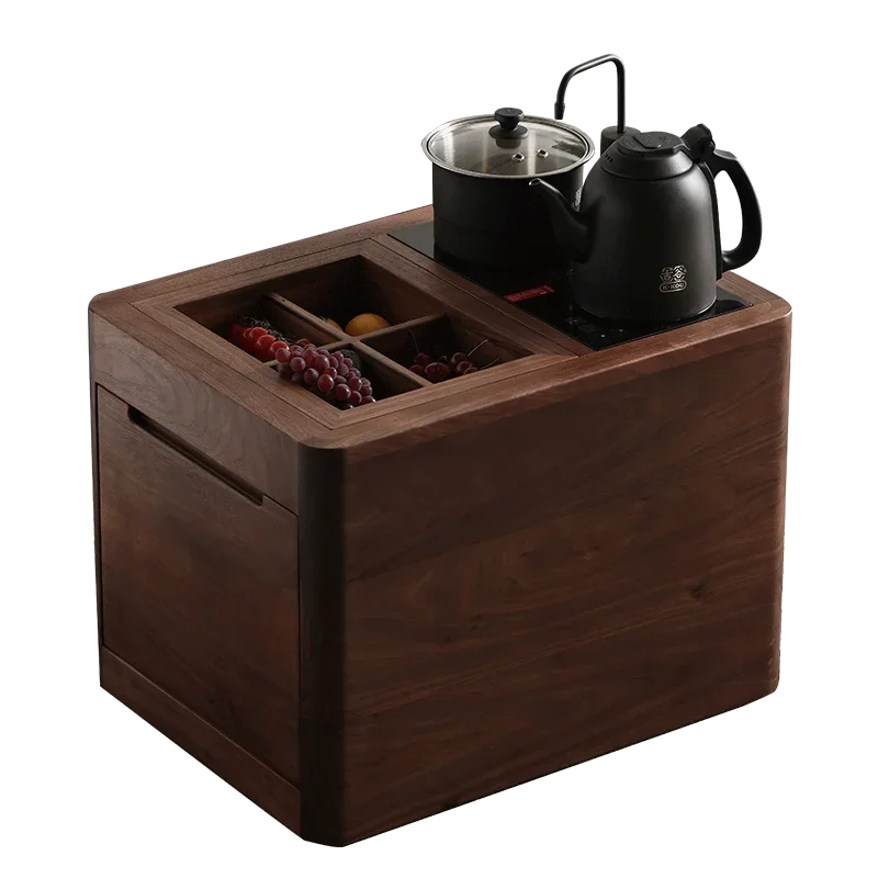 

Handyman black walnut solid wood tea cabinet, kettle integrated, movable tea table side cabinet, locker, tea table side table s