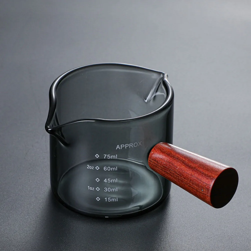 

Glass Milk Jug Coffee Pitcher Wooden Handle Clear Milk Jar With Scale Sauce Dispenser Multi Purpose Cup Simple Design Easy