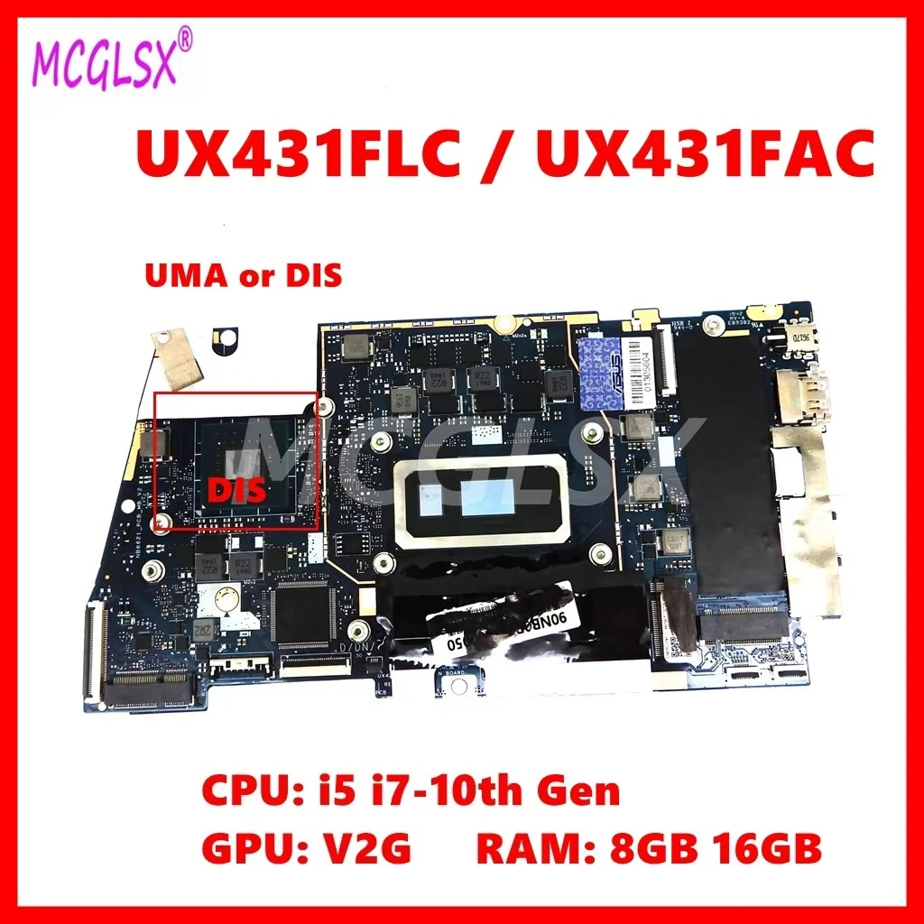 UX431FAC Laptop Motherboard For ASUS X431FA X431FN UX431FA UX431FN UX431FAC UX431FL UX431FLC Mainboard i3/i7-10th CPU 8G/16G-RAM