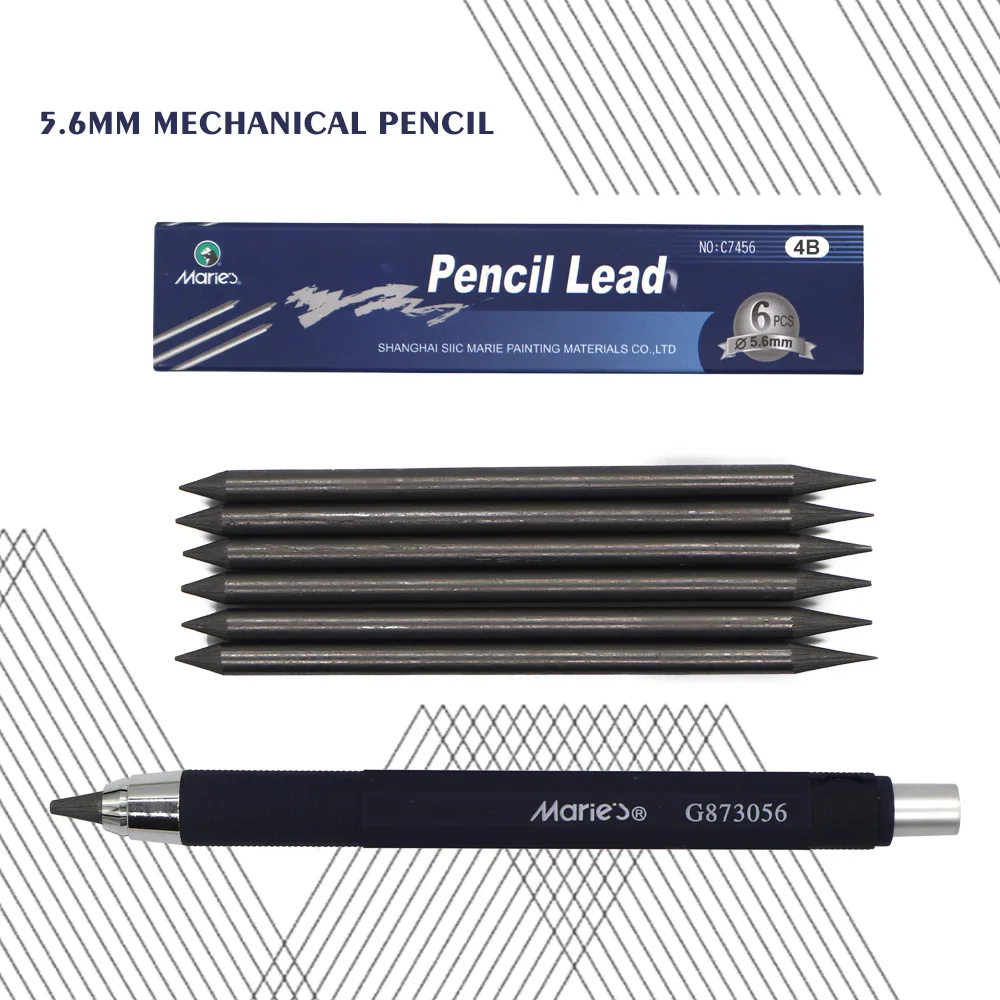 Artist/Carpenter Drawing Pencil: 5.6mm Mechanical Press Type with Automatic Clutch Lead Holder, Includes 6 4B Refills