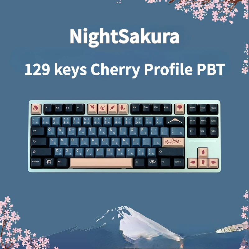 129 keys NightSakura theme PBT material keycap Dye sublimation cherry Profile suitable for 61 68 75 108 mechanical keyboard