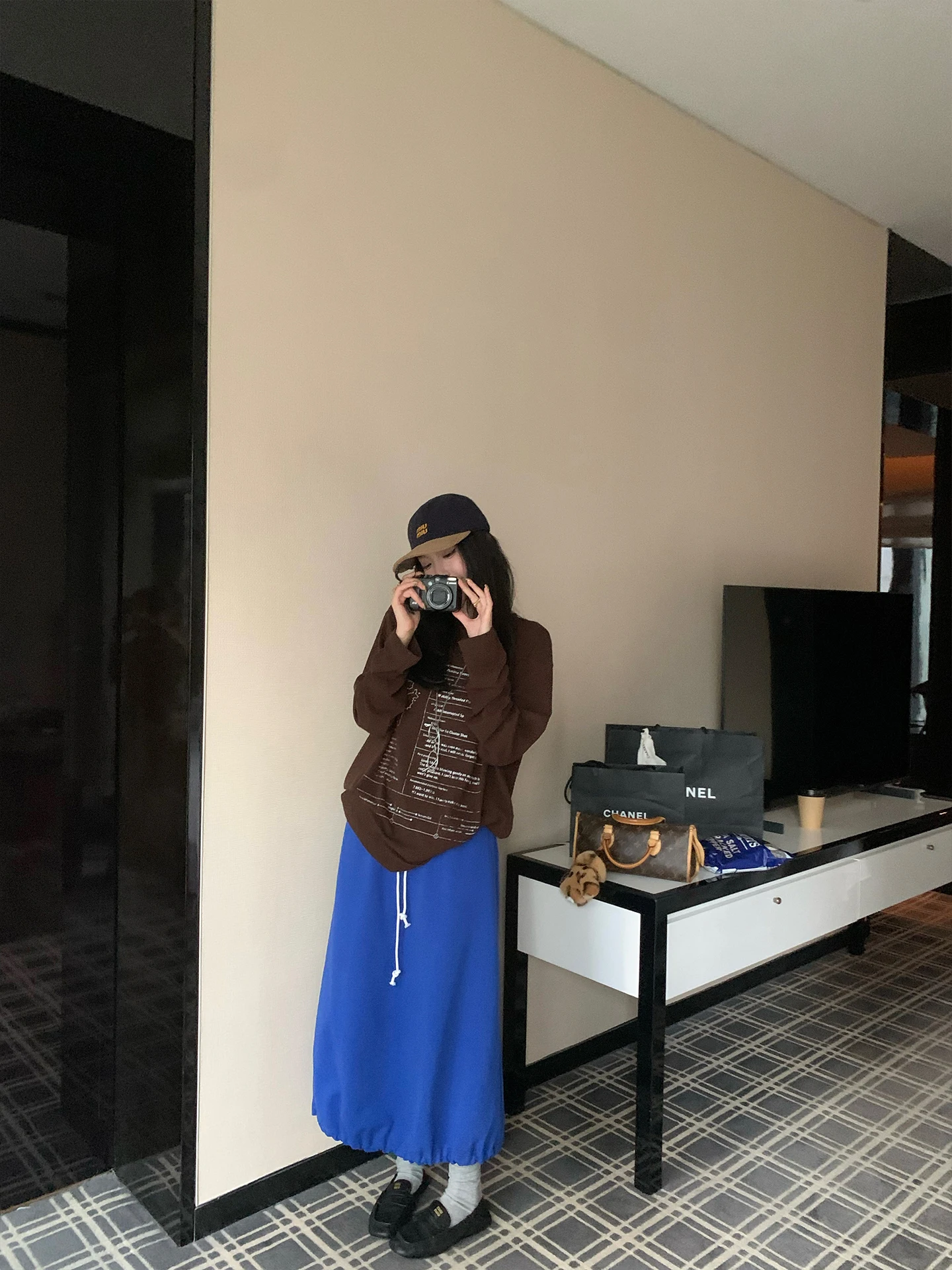 High Waist Dstring Midi Skirt Women's Cotton Elastic Waist Retro Sle Casual H-ape Skirt for Autumn New Arrival