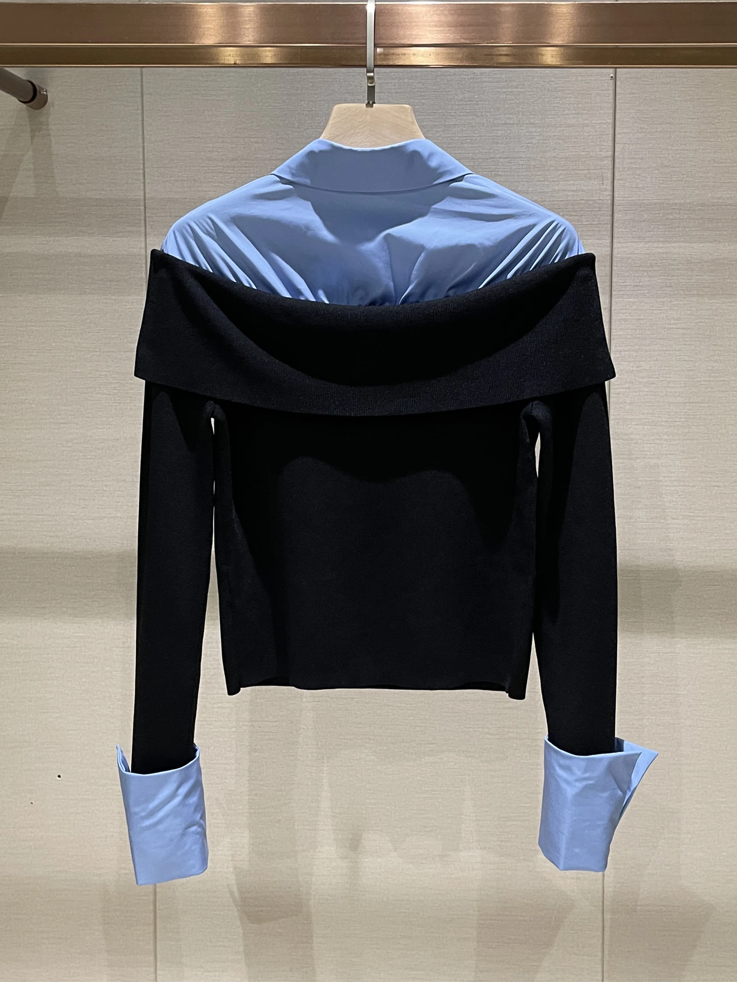 Único retalhos de malha irt design casual sle oulder barrado falso top feminino de duas peças para outono e inverno amigo da pele...