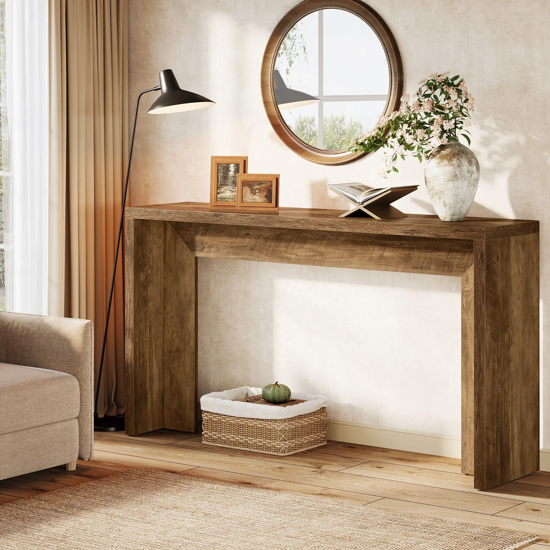

55" Rustic Console Table, Farmhouse Sofa Table, Hallway Console Table for Entryway Decor, Wood Console Table for Display