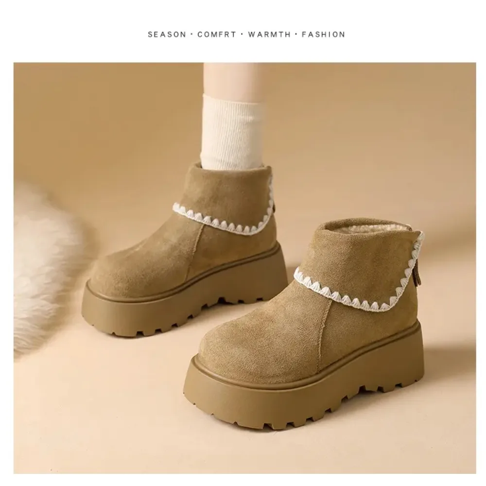 Winter Chunky Platform Heels Women Ankle Boots Keep Warm Height Increase Short Booties Shoes Zapatos Mujer