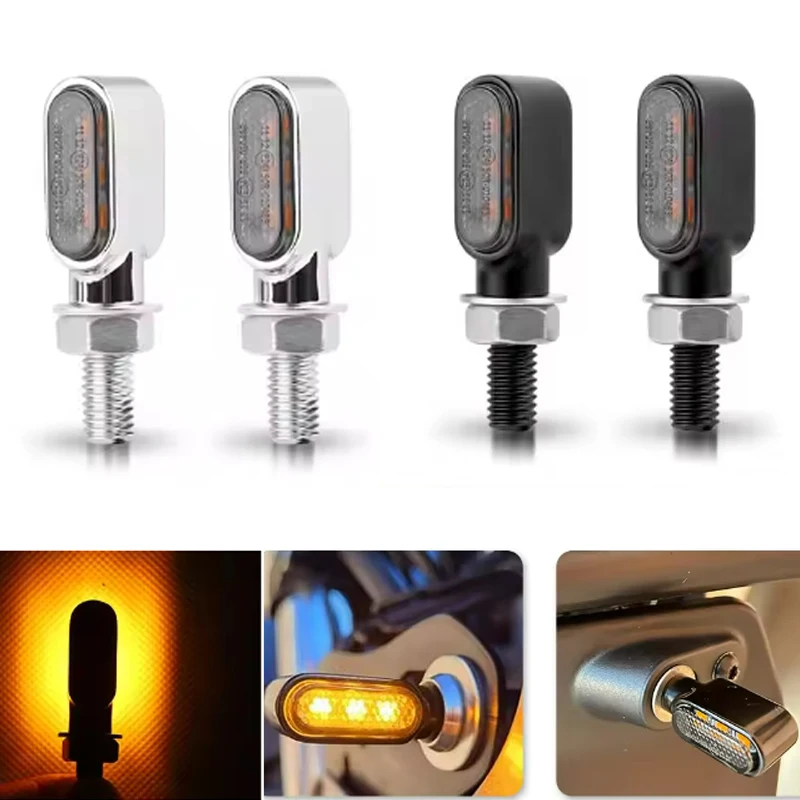 8MM Motorcycle Indicator LED Turn Signal Lights Mini Amber Signal Lamp 12V 3LED Motorcycle accessories Indicators For Cafe Racer