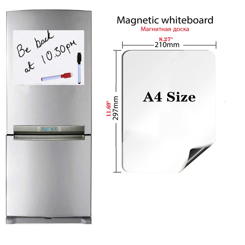 A4 Magnetic Dry Wipe WhiteBoard Soft Home Office Shopping List Office Notice Board Refrigerator Wall Stickers