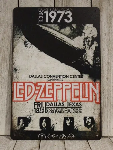 Live in Concert - Cartel de metal de estaño, gira de 1973, estilo vintage, Zep