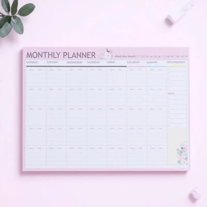 월간 플래너 스케줄 북 20매 핑크 그린 혼합 캘린더 오거나이저 연간 계획표 주간 보기 할일 목록 포함