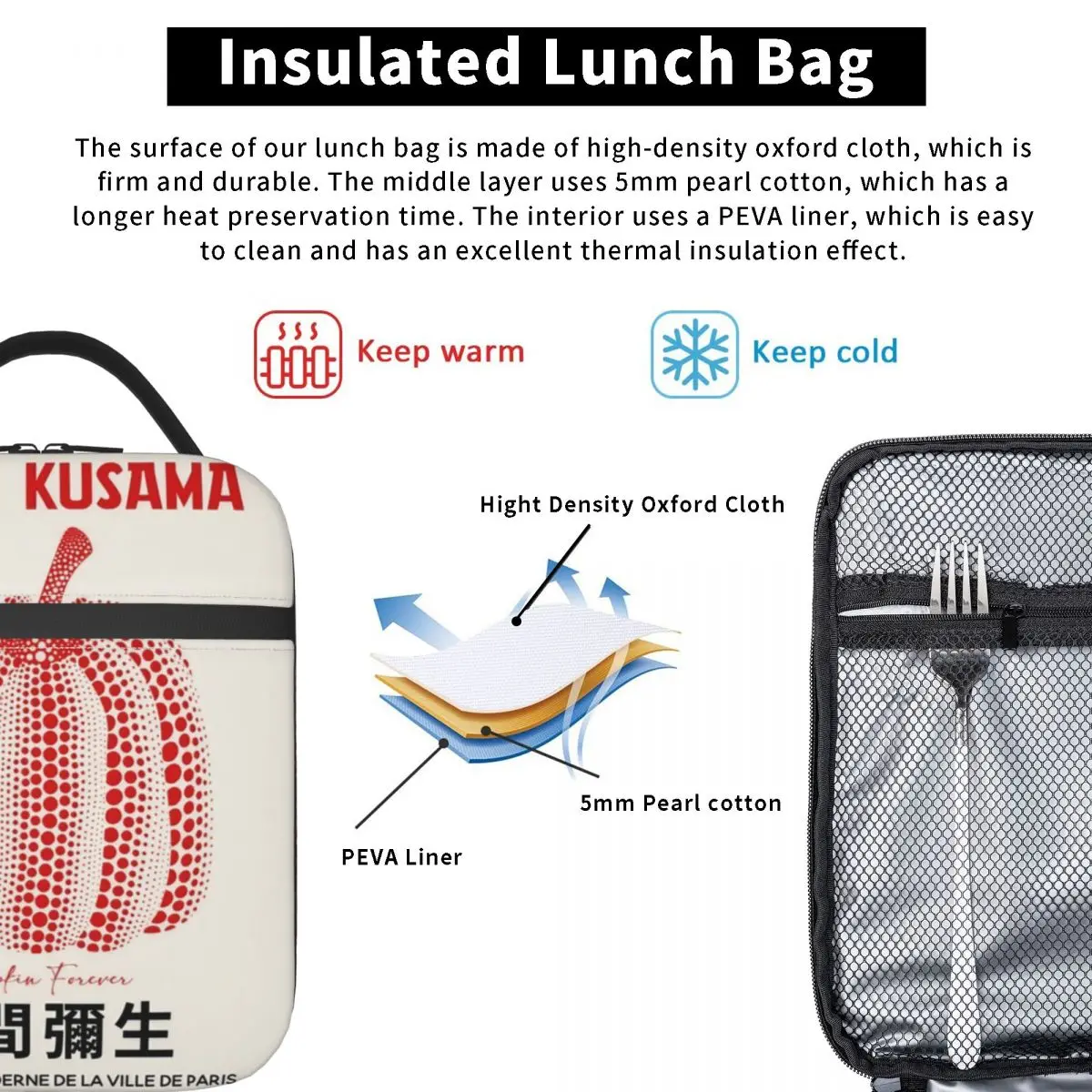 Lunch Box Yayoi Kusama Merch Reworked Red Pumpkin Lunch Container Y2K Cooler Thermal Lunch Box For School