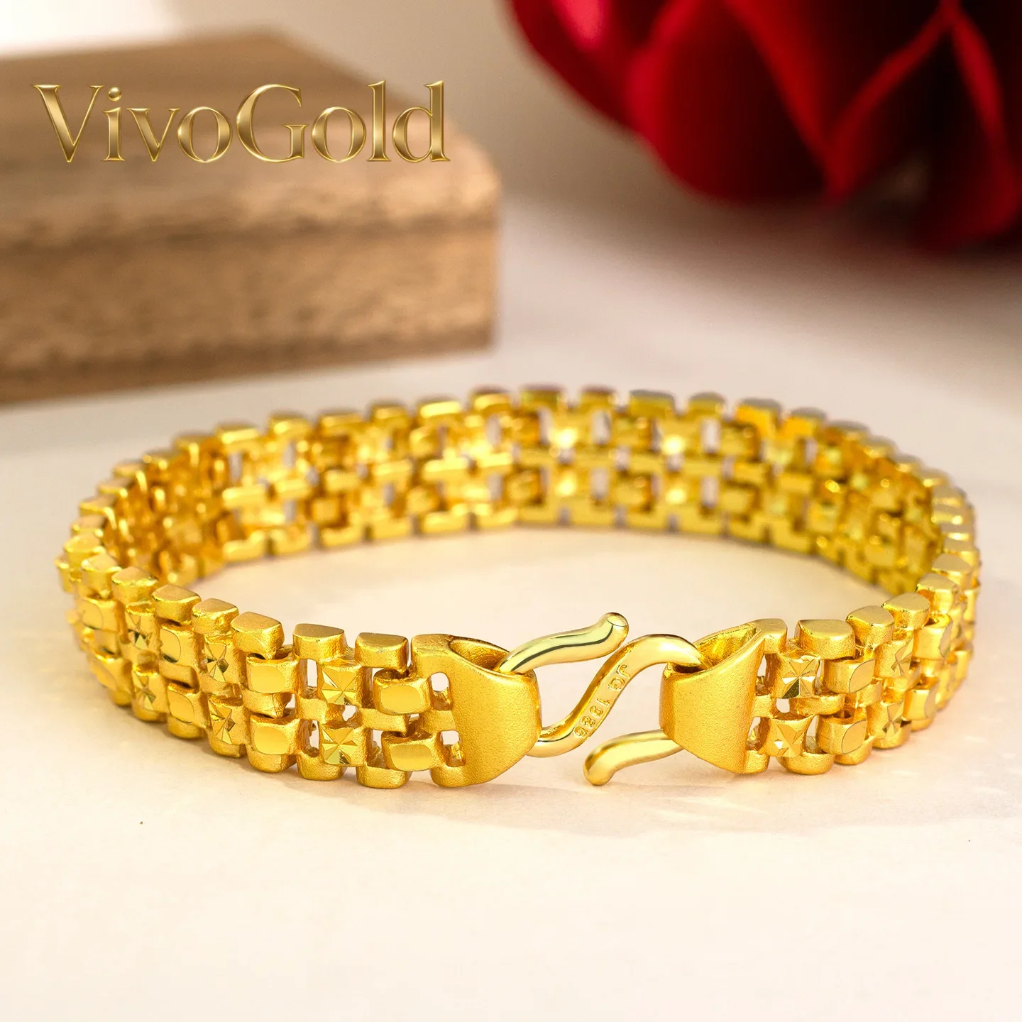 

Мужской браслет VivoGoldNew из настоящего золота 24K, широкий, модный и элегантный, цепочка в стиле босс-чейн 9999 пробы, универсальный дизайн.