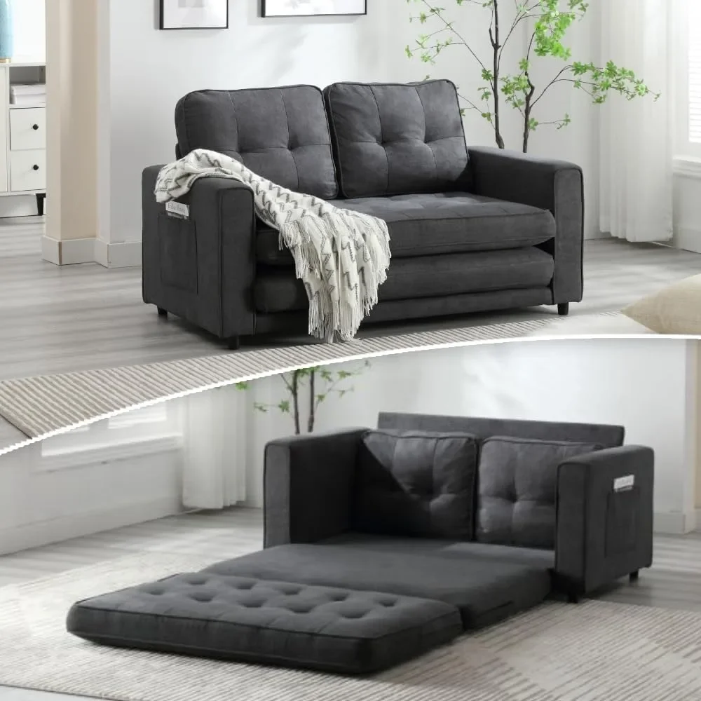 

Convertible 3-in-1 Sofa, Loveseat Sleeper, Tri Multi-Function Modern Breathable Pull Couch, Folding Mattress for Guests