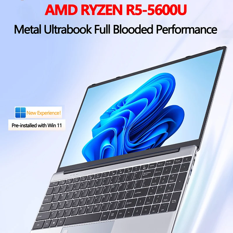 AMD R5 5600U 15.6 Inch Gaming Laptop 64GB DDR4 2TB SSD Win11 6 Cores 12 Threads HD Camera Fingerprint Unlock Portable Ultrabook