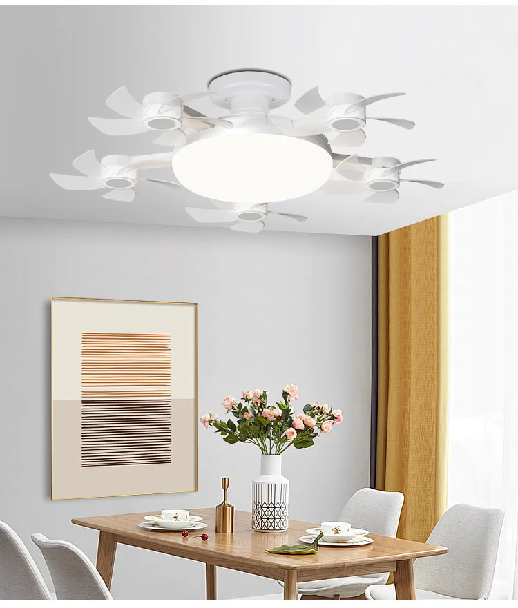 E27 LED 5 Heads Ceiling Fan Light with Remote Control Dimmer Function 80W Ceiling Light Drone Shaped Fan Light for Living Room,