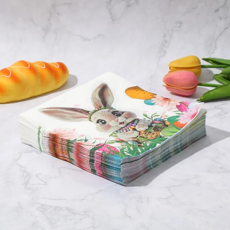 20 Pieces 33*33cm 2-layer Easter-themed Napkins with Bunny, Eggs, and Easter Party Atmosphere DIY Decoupage Paper