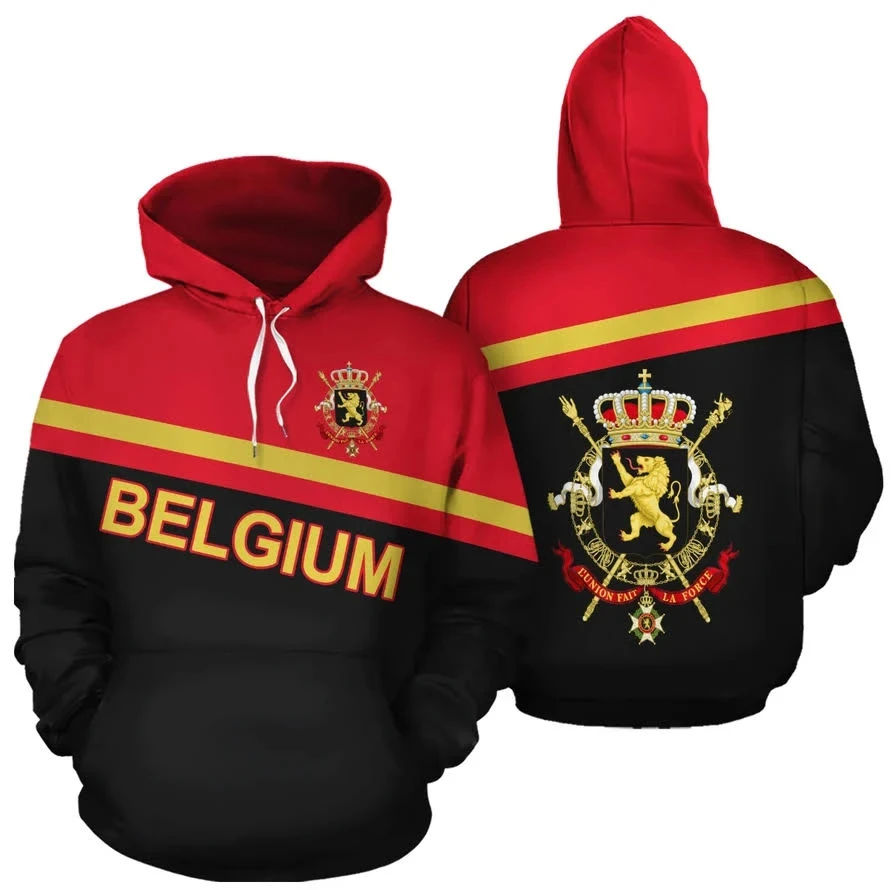 Belgium Map Flag Graphic Sweatshirts National Emblem Hoodies For Men Clothes Animal Lion Hoody Sport Jersey Kids Tracksuit Tops