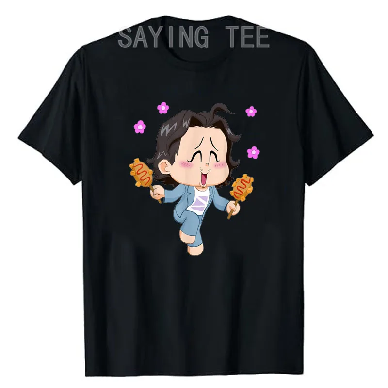

Chibi Bobby Enjoying Corn Dogs T-Shirt Y2K Cartoon Graphic Outfit Kpop Fashion Tees Novelty Gift Humor Funny Short Sleeve Outfit