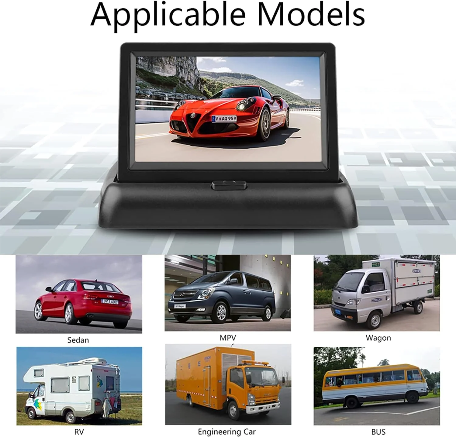 Folding Display Screen 5 Inch Stand Alone Desktop Car Backup Monitor Auto PAL/NTSC Car Reversing Aid Camera for Bus Car