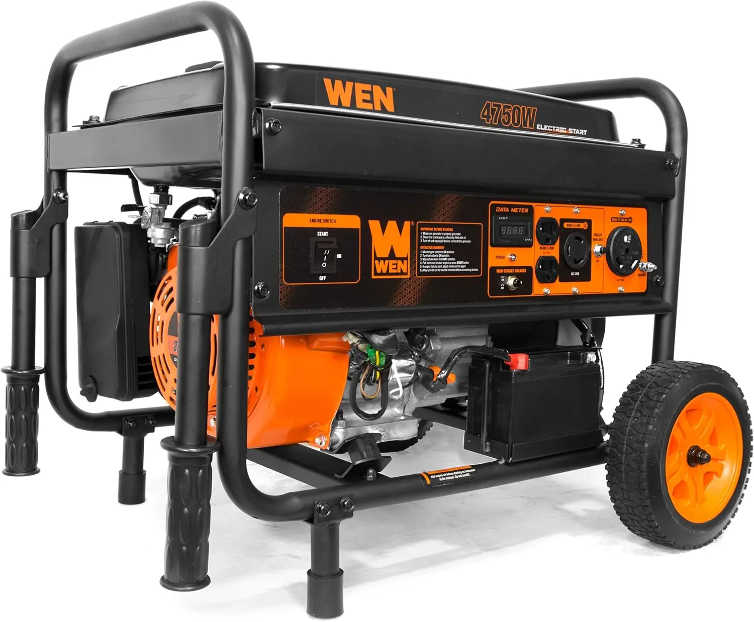 

56475 4750-Watt Portable Generator with Electric Start and Wheel Kit, Yellow and Black