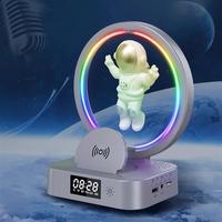 Cute Suspended Spaceman Speaker with Wireless Charging Alarm Clock Multifunction Wireless Speakers with Colorful Light