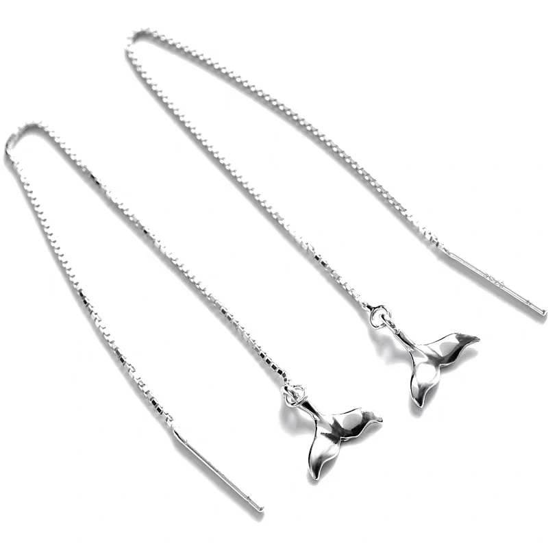 Hot Sale 925 Sterling Silver Fish Tail Earrings Korean Version Fashionable Simple Elegant Gift for Girls Earrings for Women