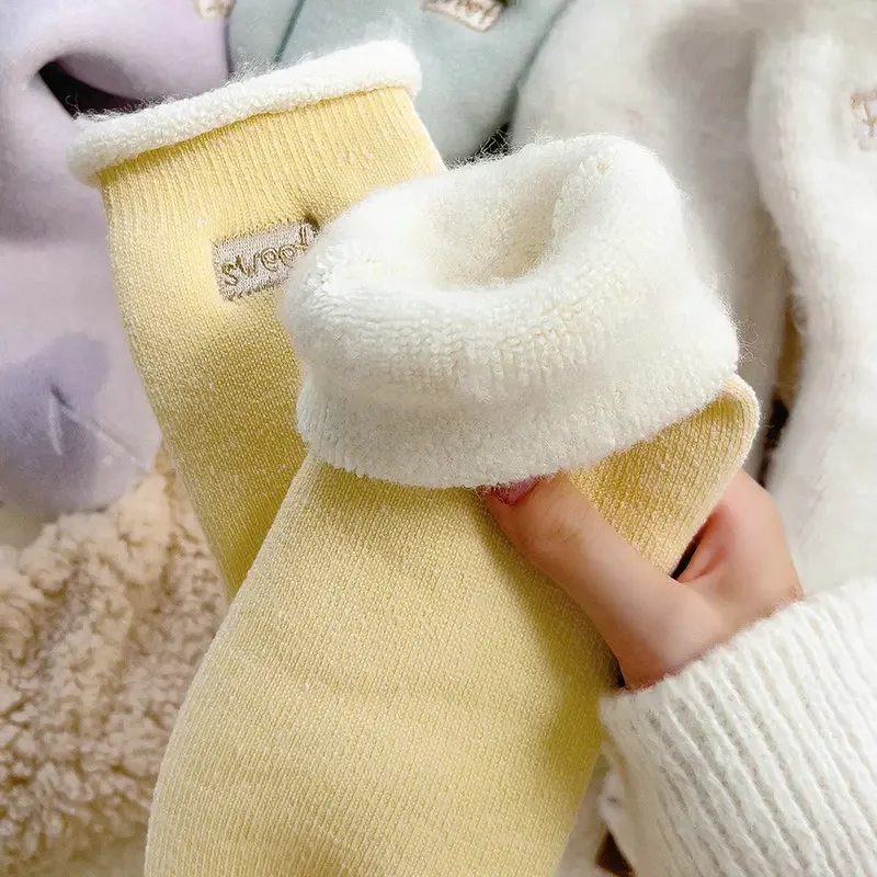 Women Winter Velvet Snow Boots Socks Warm Thermal Thicken Fleece Soft Cosy Socks Female Colorful Home Snow Boots Floor Sock