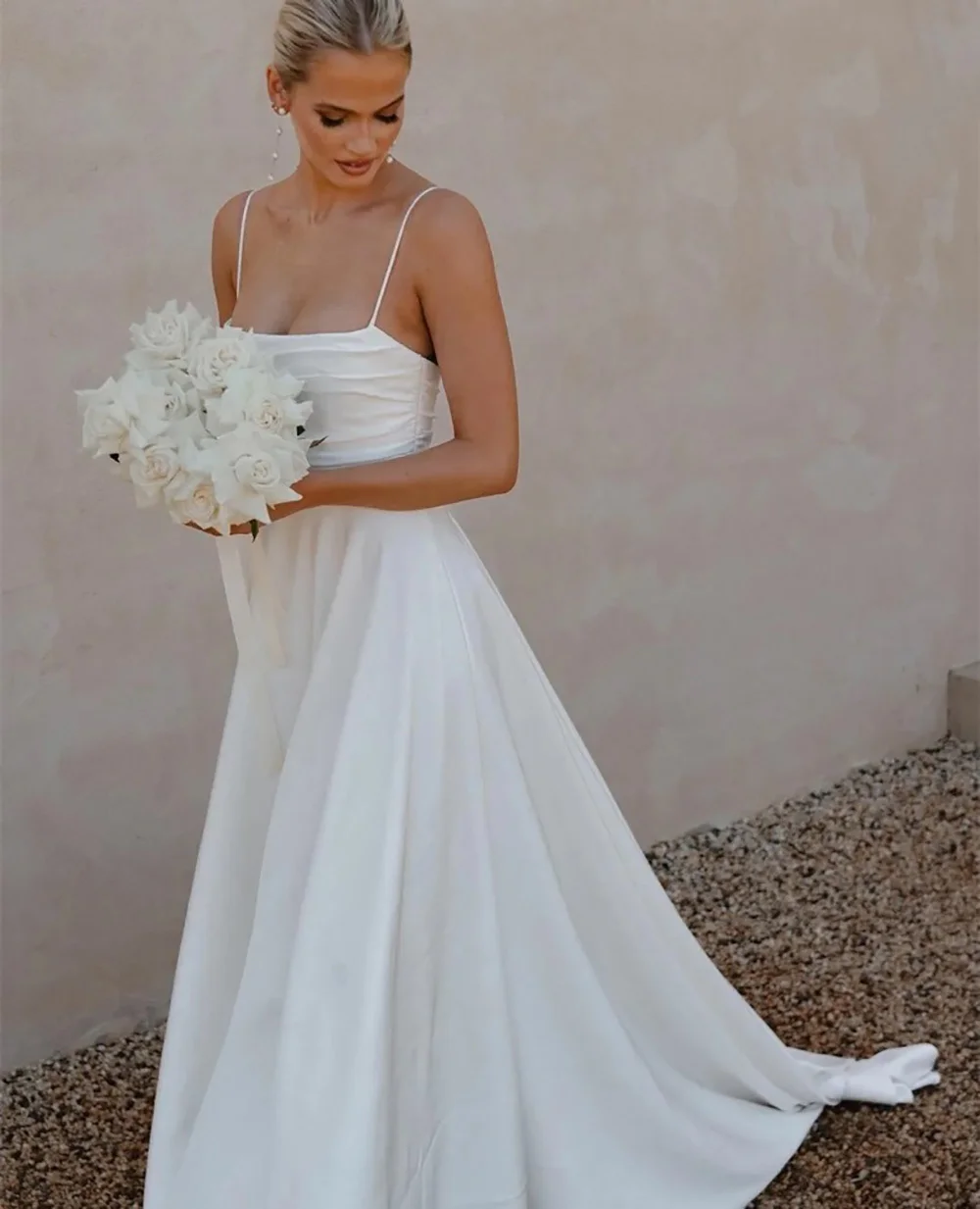 

Свадебные платья трапециевидной формы, белое свадебное платье со шлейфом, садовое свадебное платье на молнии сзади, Vestido De Novia, женское