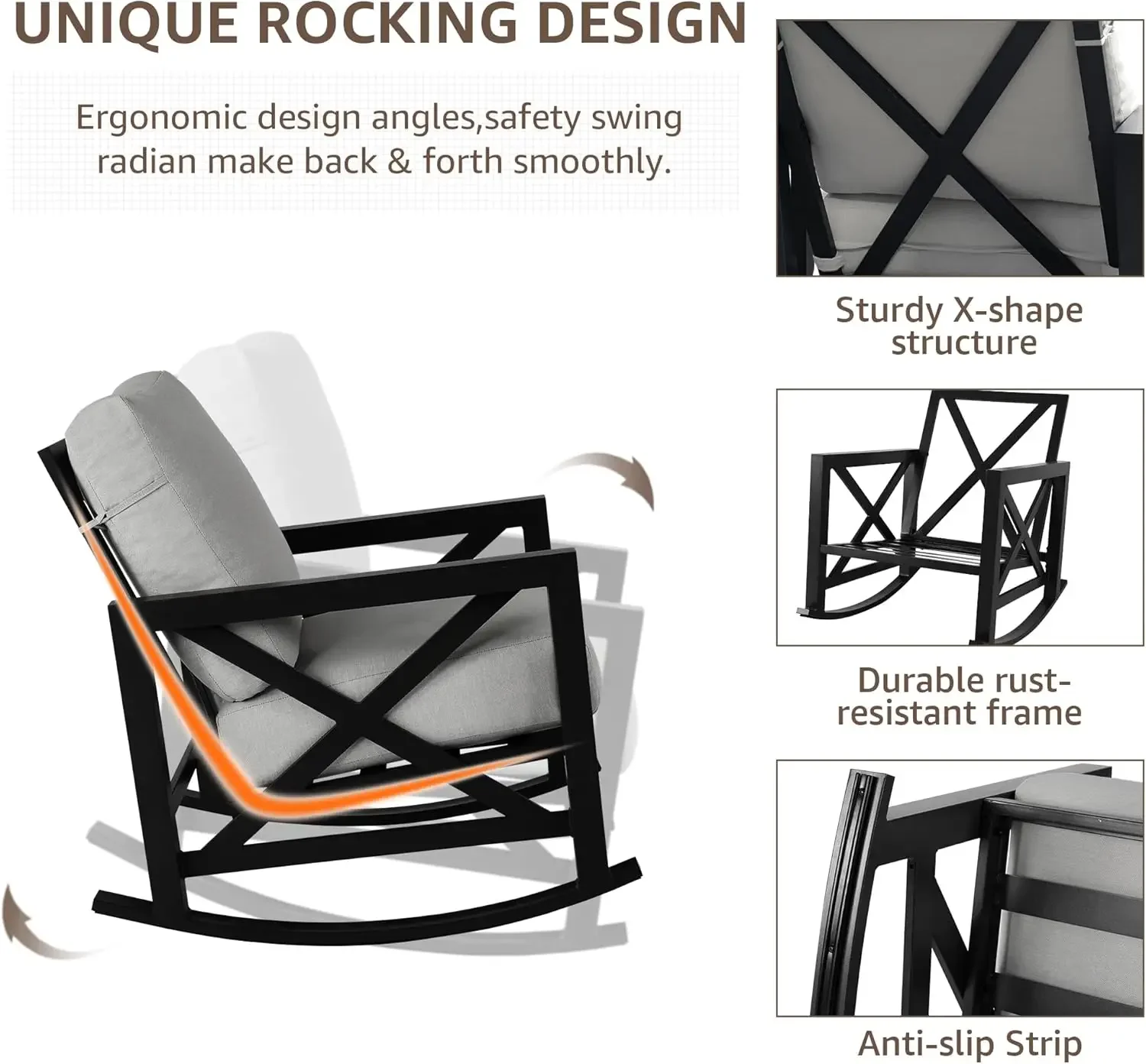 [Estoque limitado, compre agora! ]Conjunto de bistrô de balanço de pátio, conjunto de móveis de conversa ao ar livre de 3 peças com 2 balanços e 1 café de metal