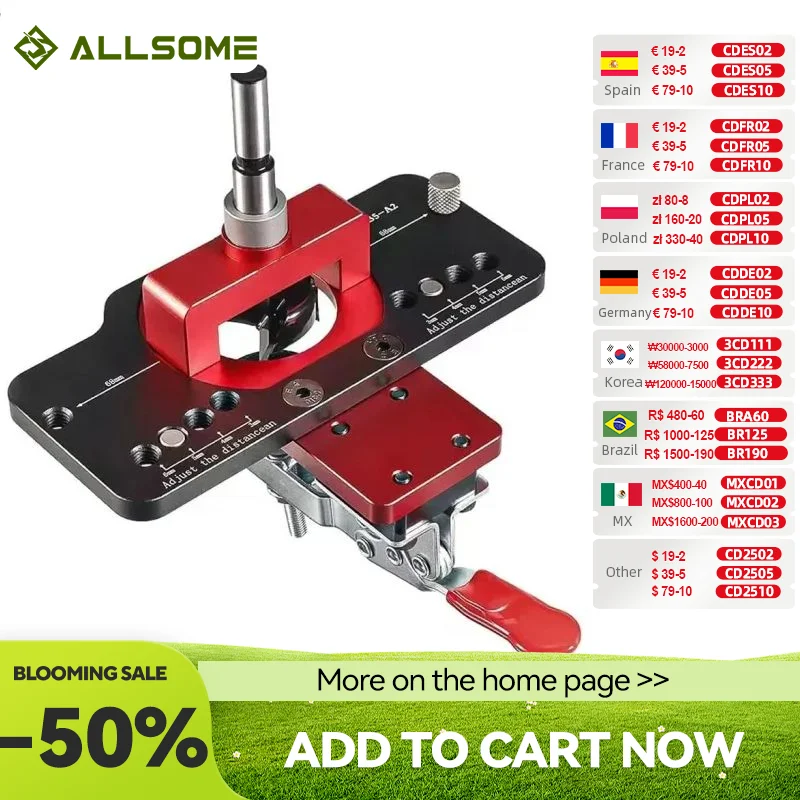 Allsome 35mm Concealed Hinge Jig Kit Woodworking Hole Drilling Guide Locator,Aluminum Alloy Hole Opener Tools Puncher Template