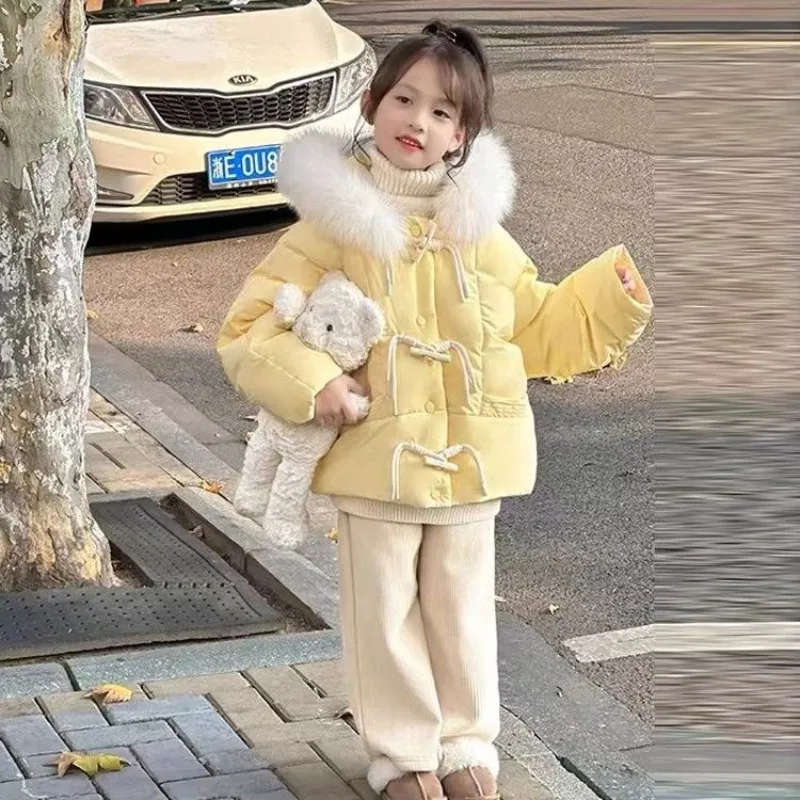 

【2025 New】Girl's ThreeProof Down Cotton Coat Winter Fashion Kids' Versatile Jacket Warm Outdoor Clothing for Children