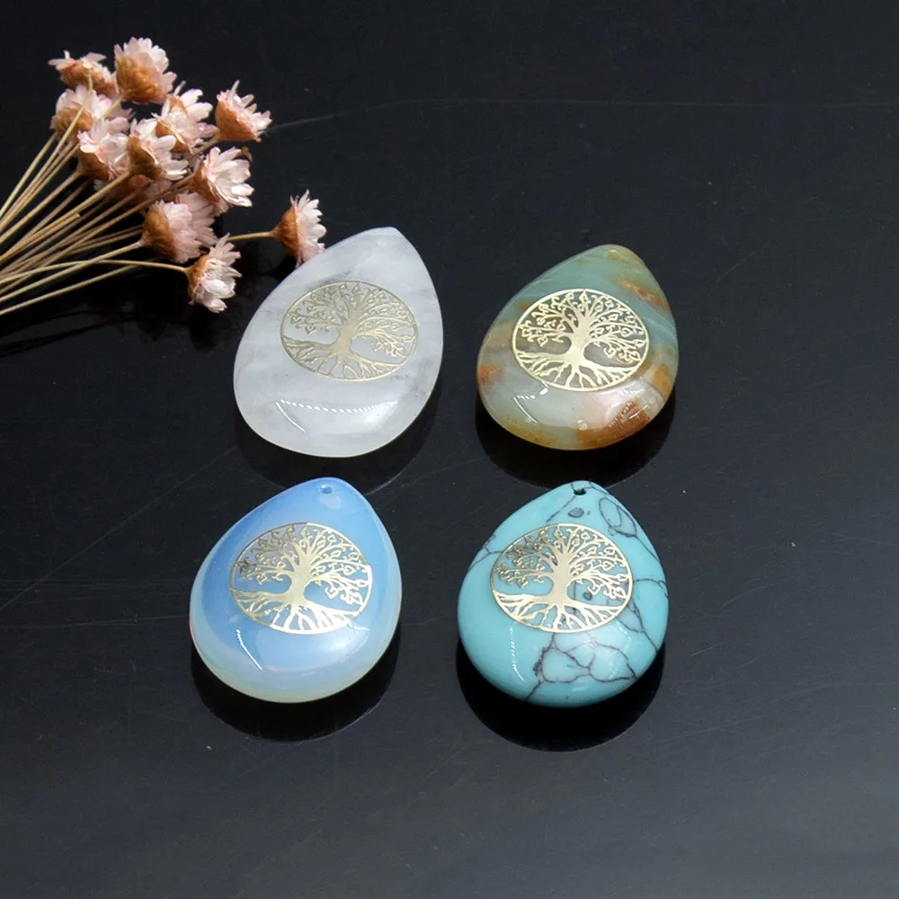 1 قطعة 25x35 مللي متر الحجر الطبيعي قلادة قطرة الماء شكل روز كوارتز الجمشت الريكي شفاء قلادة النساء عقد دي اي واي اكسسوارات