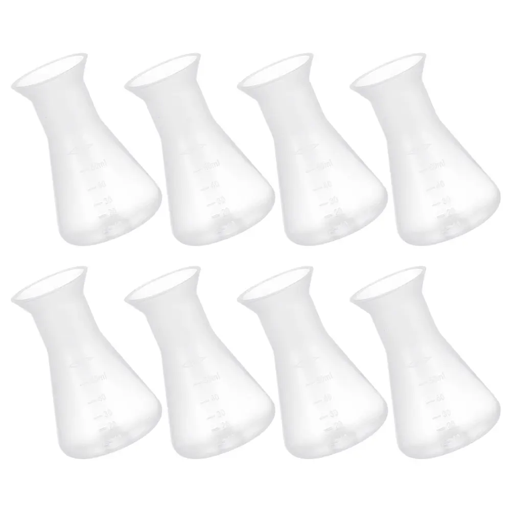 

8pcs Conical Flask Set 50ml Narrow Neck Plastic Laboratory Flasks Chemistry Experiment Erlenmeyer Measuring Cylinders Reusable
