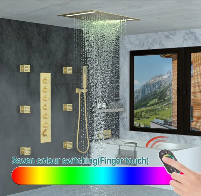 HONGDEC LED Multi Functions Full Body Shower System with 6pcs Body Jets Spray with Shower Spout, Rainfall Mist Shower Faucet Set