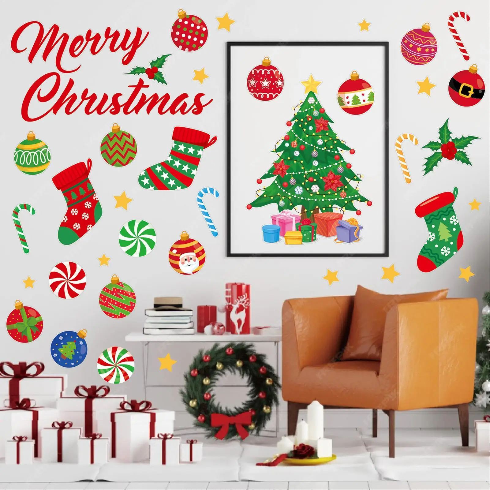 Christmas Wall Decals 3 Pieces Decals Snowflake Stockings Holiday Wall Stickers Christmas Decorations For Bedroom Living Room