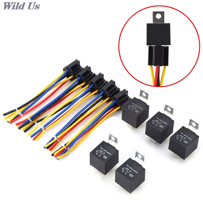 5 Pin Car Harness Car Auto Relay Socket 5 Wire 12V/24V Relay for Head Light Air Conditioner Normally Open DC 12V/24V 30/40A 1 Pc